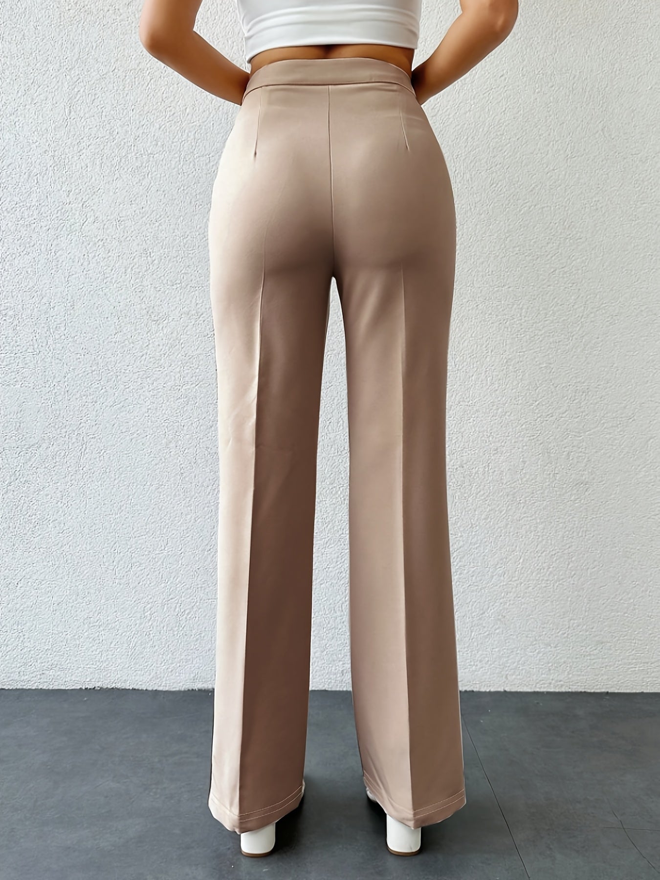 Elegant Women's Solid Color Wide-Leg Pants - High Waist, Straight Leg, Polyester Blend, Machine Washable - Perfect for Fall/Winter, Long Pants