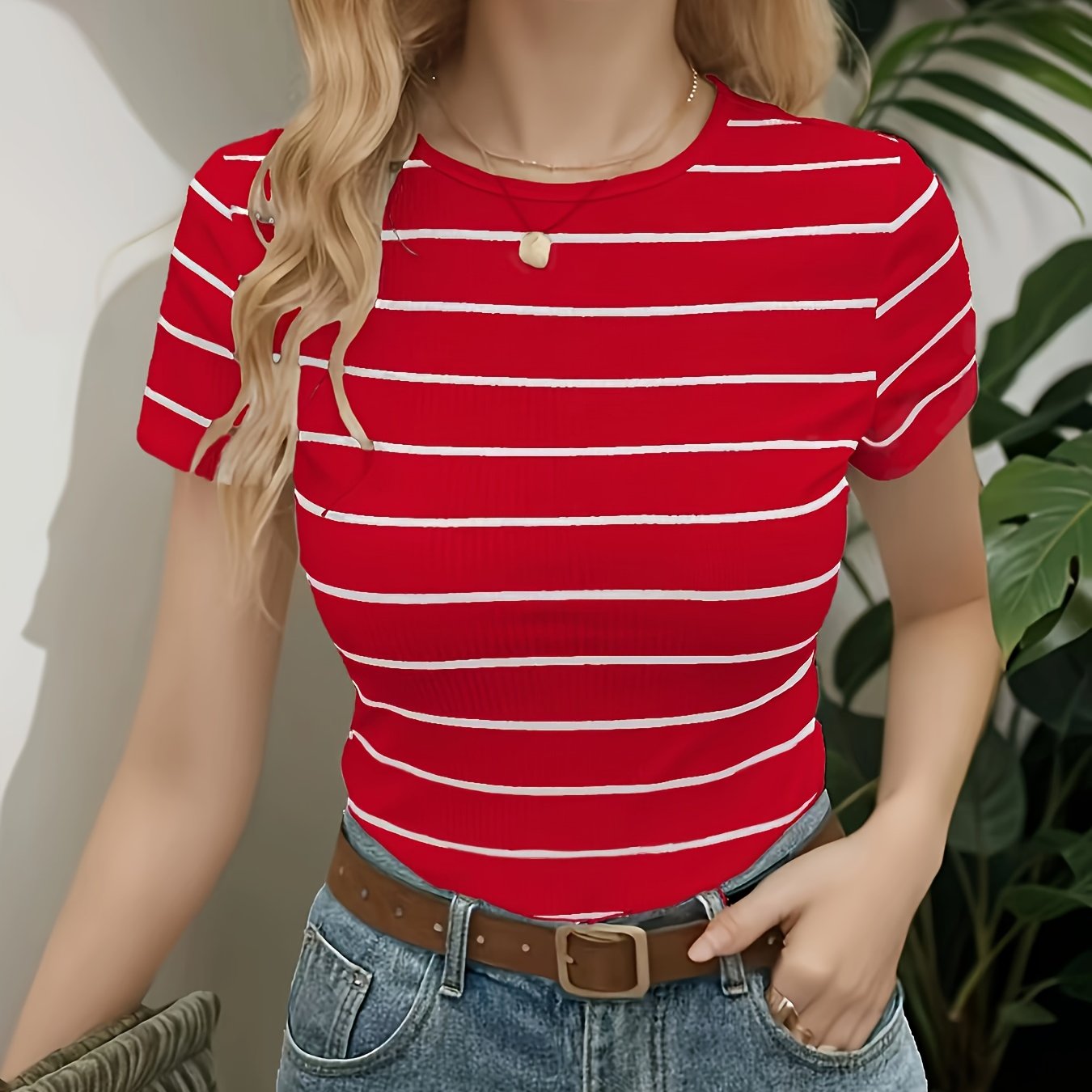 Women's Slim Fit Striped Short Sleeve T-Shirt - Black & White Horizontal Stripes, Round Neck, Breathable Summer Casual Top, Machine Washable, Everyday Fashion, Sophisticated Casual, Quality Casualwear, Relaxed Outfit, Classic