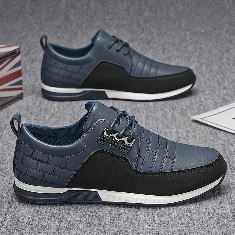 1pair Men'S Casual Business Sneakers, Round Toe, Low-Top, Solid Color, Faux Upper, with Fabric Lining, EVA Insole, PVC Sole, Lace-Up Closure for Daily and Leisure Wear