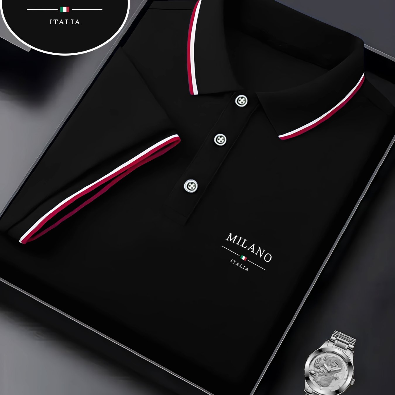 Men'S Stylish Polo Shirt with Milan Print, Perfect for Summer Sports And Casual Outings - ayq
