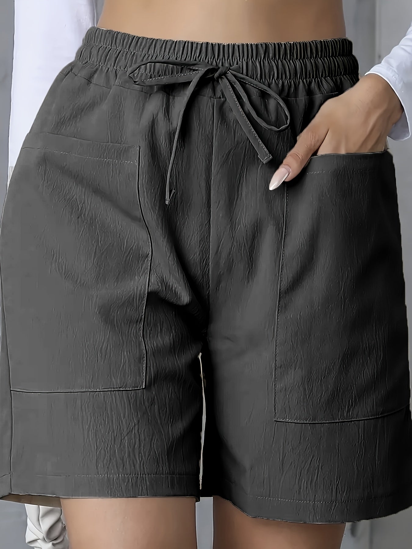 Women'S Vacation Elegant Casual Solid Color Polyester Short Pants, Regular Contour, Non-Stretch, with Pocket, for Spring, Summer, Fall