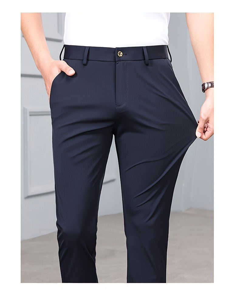 Men's Slim-Fit Stretch Casual Pants with Multiple Pockets - Waterproof, UV Protection, Light Gray, Straight Leg, Nylon Blend for Spring/Fall, Button Closure, Comfortable & Stylish Design, Everyday Comfort Pants | Modern Casua