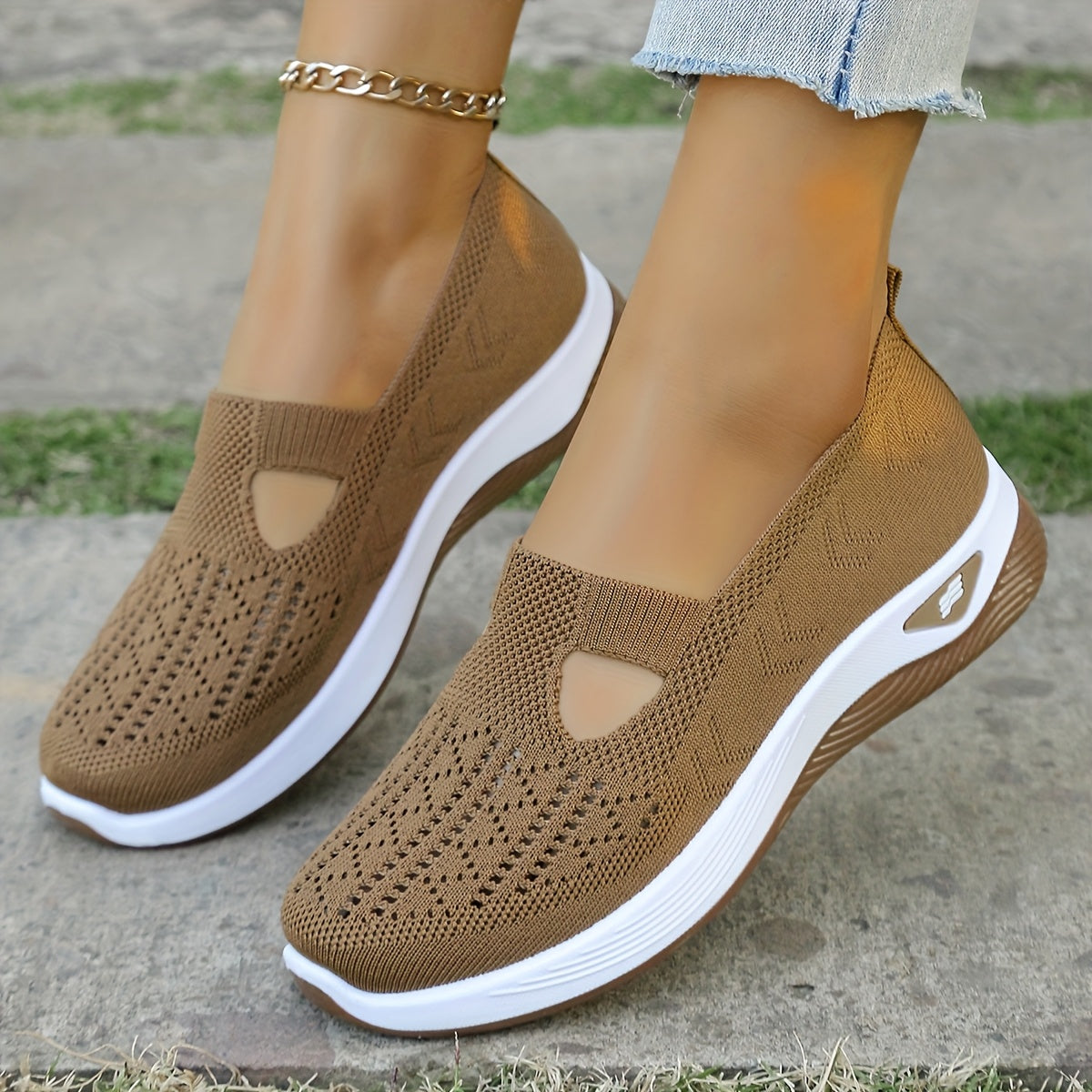 Women's Breathable Mesh Sneakers - Comfort Slip-On Walking Shoes, Soft PVC Sole, Fabric Insole & Lining, Stability Support for Spring/Summer Outdoor Casual Wear, Spring Summer Footwear|Cut-Out Patterns|Fabric Upper Shoes