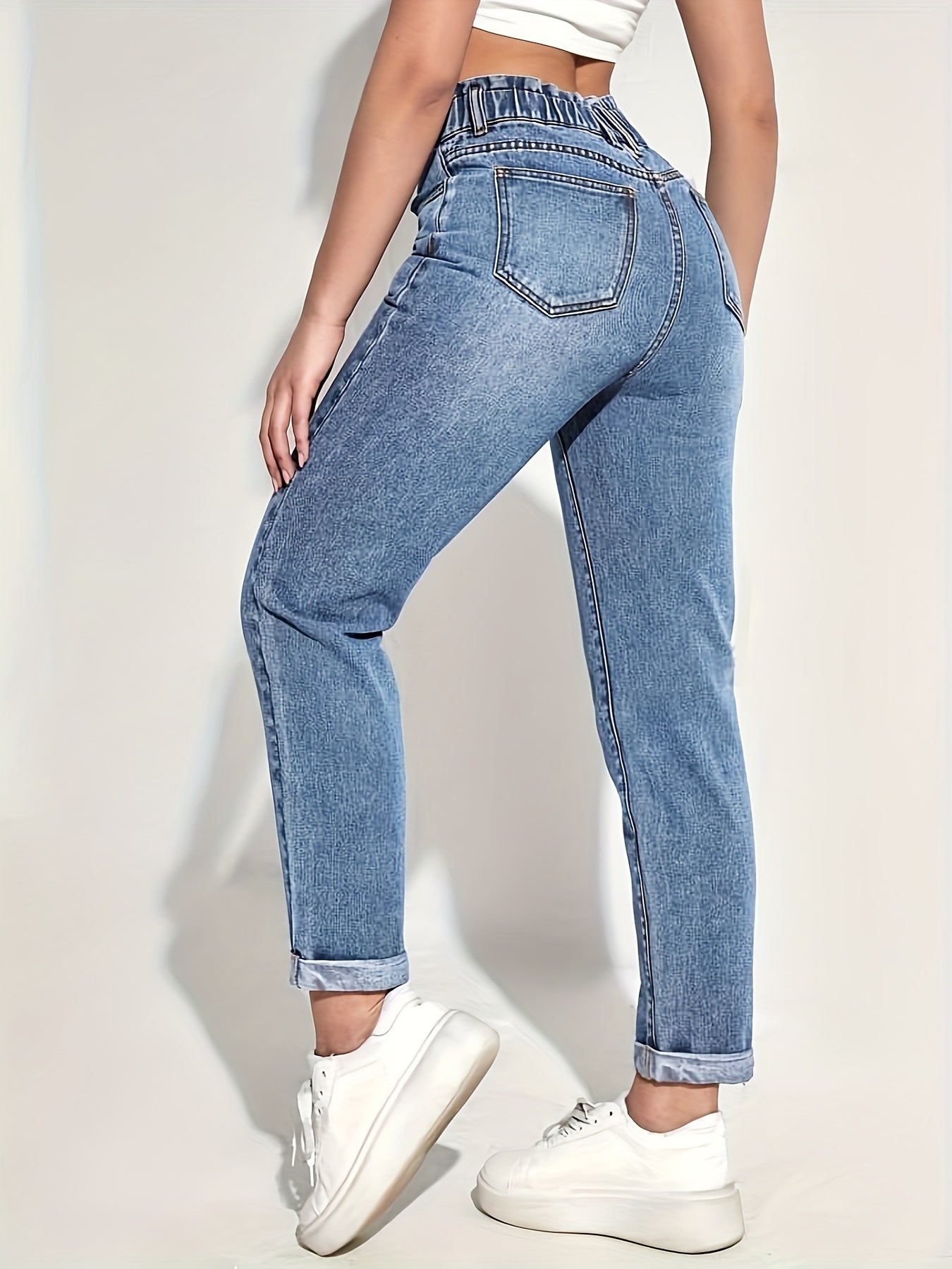 Կանացի Slim-Fit ձգվող ջինսե ջինսեր՝ առաձգական գոտկատեղով - հետույքի բարձրացում, հարմարավետ տեղավորում, լվացվող մեքենայում