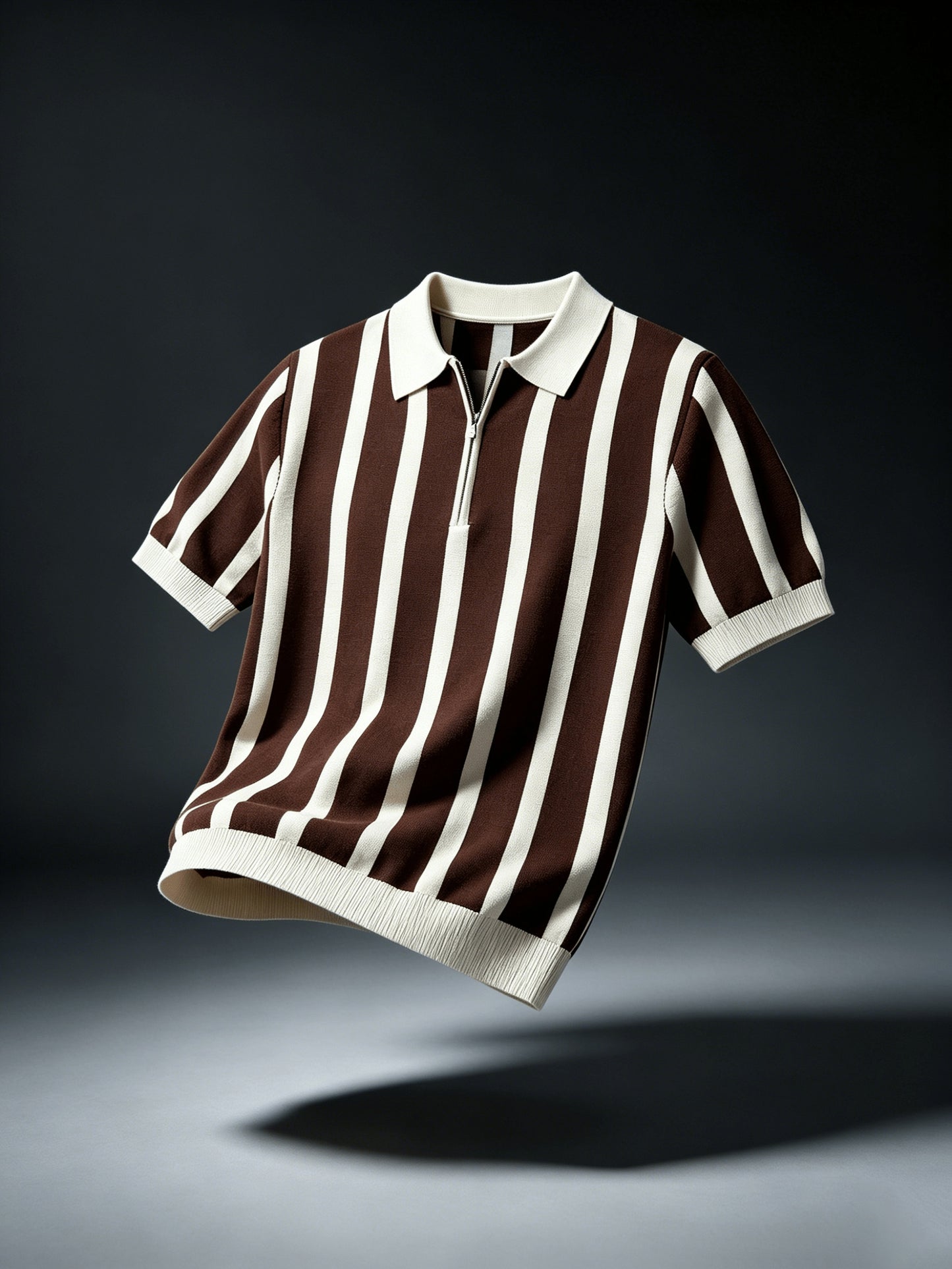 Men's Slim Fit Vertical Stripe Knit Polo with Half-Zip Collar