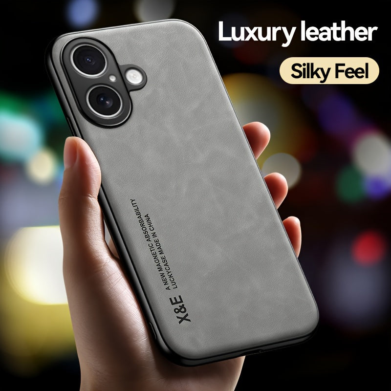 Premium Faux Leather Phone Case - with Built-in Magnetic Iron Sheet, Vehicle magnet, Sheepskin Texture, Ultra-Thin Design for iPhone 16, for iPhone 16 Plus, for iPhone 16 Pro, for iPhone 16 Pro Max