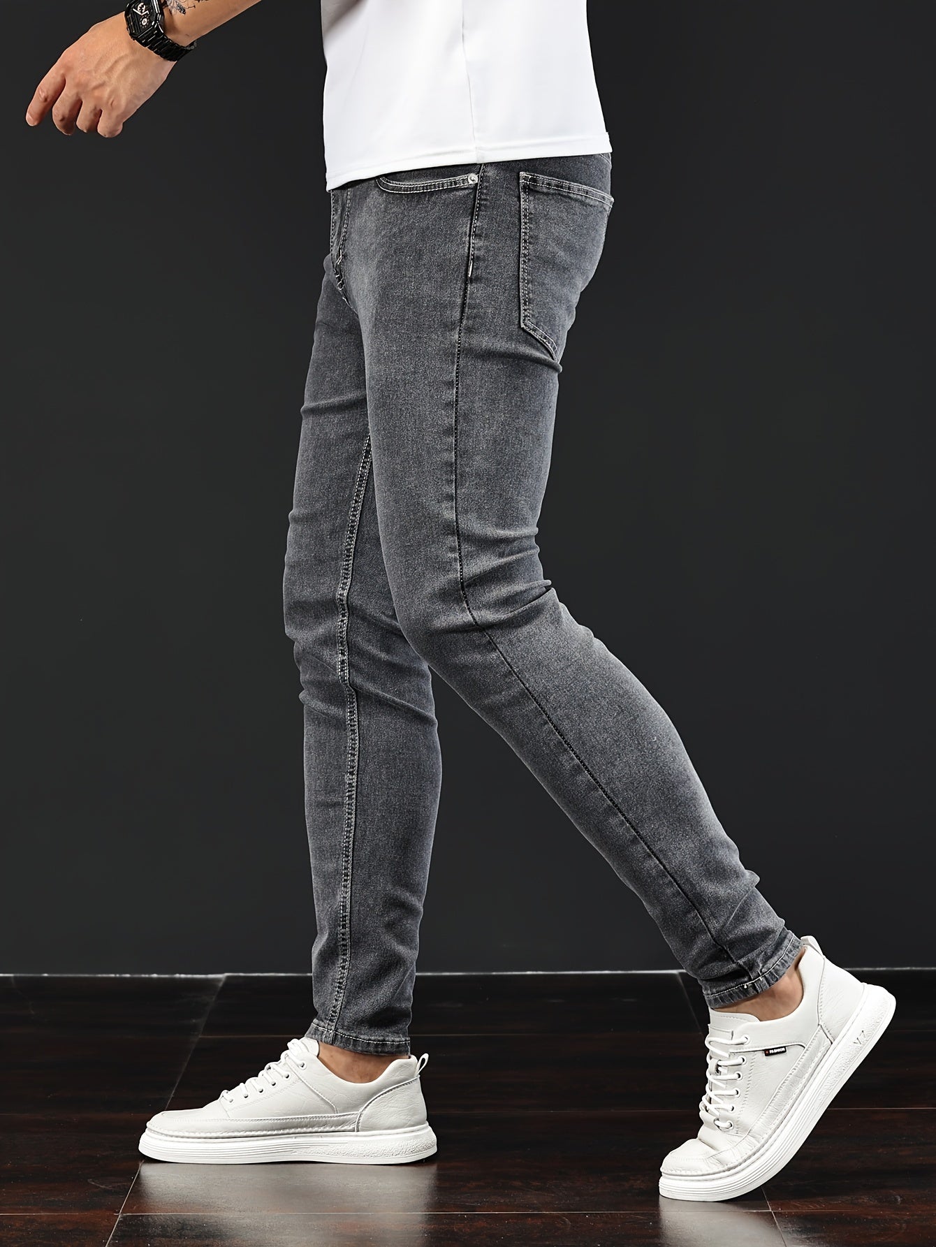 Slim Fit Chic Jeans, Men's Casual Street Style All Match Stretch Denim Pants With Pockets