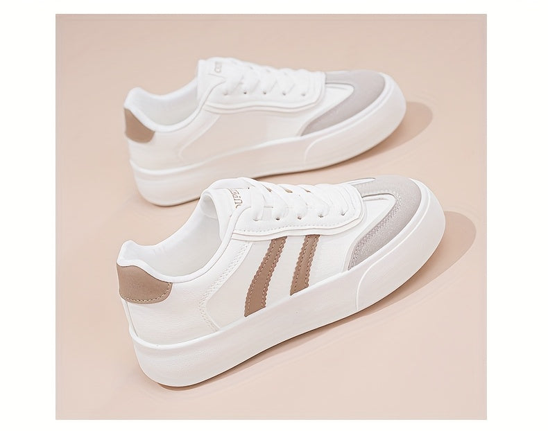 2024 New Arrival Women'S Casual Sneakers with Stripes, All-Season, Low Top, Lace-Up Closure, Plain Toe, Man Made Upper, Fabric Inner, PVC Sole, Non-Woven Fabric Insole