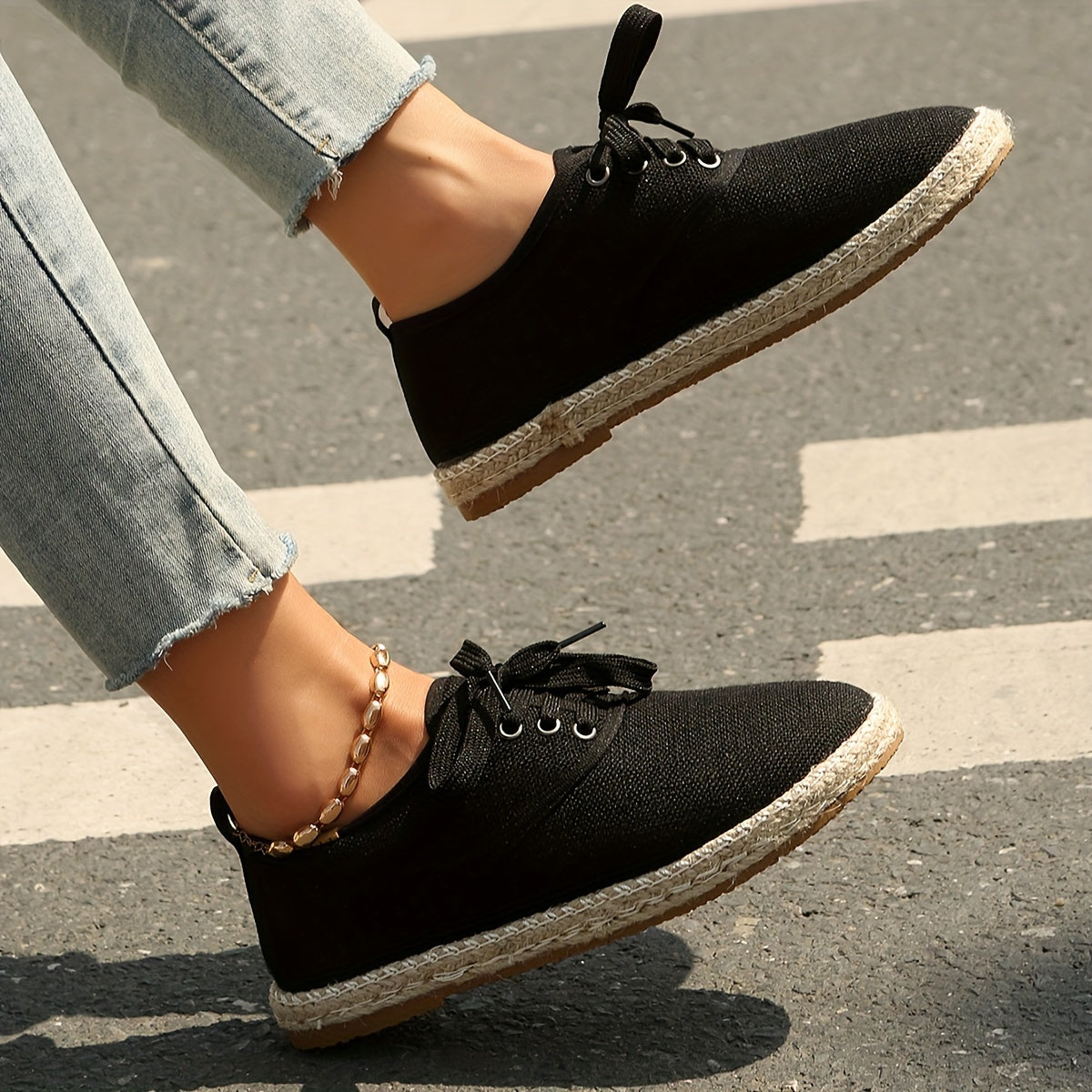 Women's Casual Solid Color Lace-Up Flats with Plain Toe, Lightweight Fabric Upper and Lining, TPR Sole, Versatile All-Season Comfort Shoes - Taizhou Origin