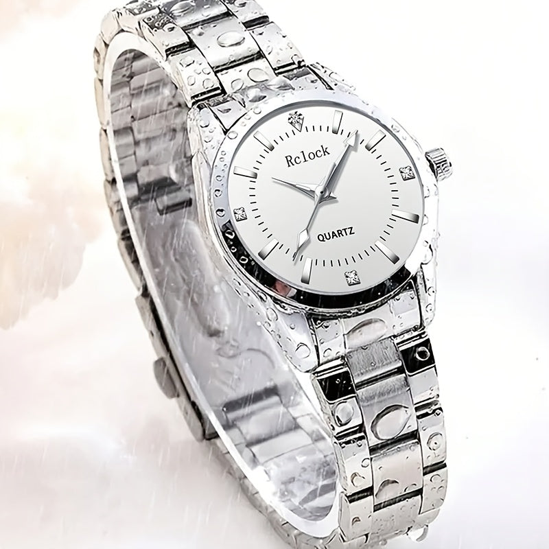 1pc Fashionable Women's Quartz Watch, Round Analog Display, Shock-Resistant Alloy Case & Band, Non, Button Battery - Elegant Timepiece