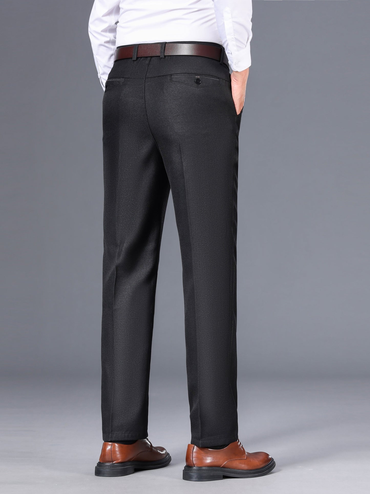 Men's Classic Gray Dress Pants - Medium Thick, Straight Fit with Slant Pockets & Zipper Closure, Polyester, Non-Stretch Fabric for Business Casual & Formal Wear, Ideal for Spring/Autumn