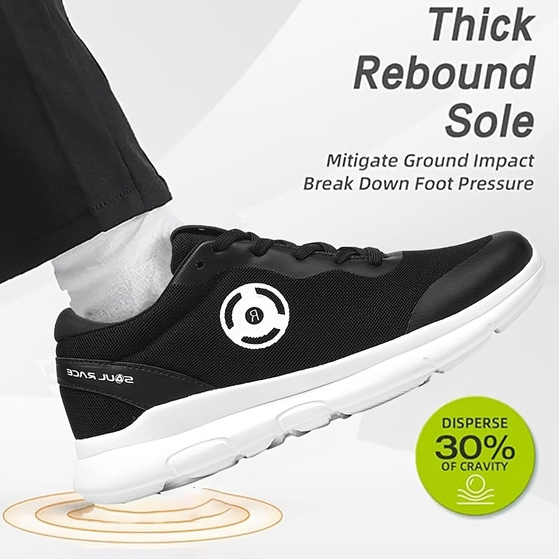 Men's Lightweight Breathable Mesh Sneakers - Casual Lace-Up Running Shoes with EVA Cushioning, Black & White Design, Sizes 8-14
