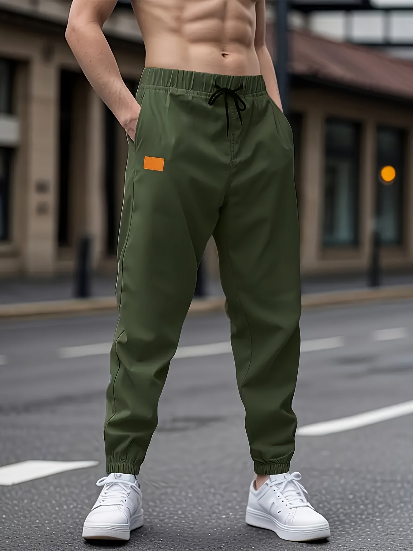 1pc Men'S Casual Cargo Pants, Solid Color Polyester Drawstring Waist, Non-Stretch Woven Fabric, Regular Fit, Polyester Lined, Perfect for Weekend Casual Wear