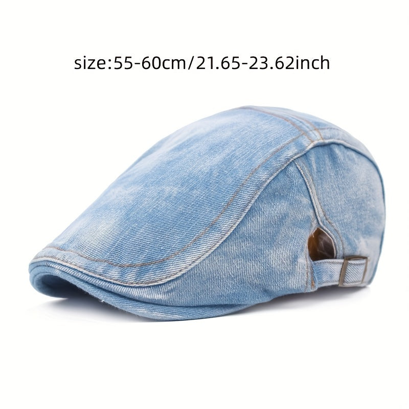 Vintage-Inspired Unisex Beret Cap, Polyester Washed Fabric, Sun Protection, Inelastic, Buckle Closure, Hand Wash/Dry Clean, Stripe Craftsmanship, Retro Style Sun Hat for Men and Women