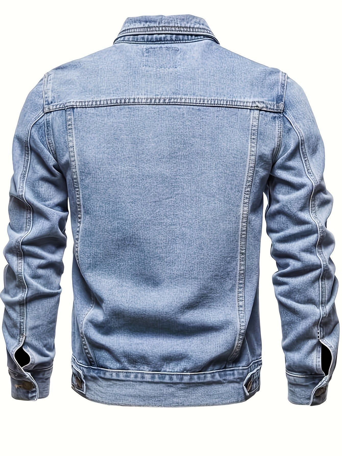 Men's Chic Washed Denim Jacket, Casual Street Style Button Up Contrast Stitching Jacket For Fall Winter