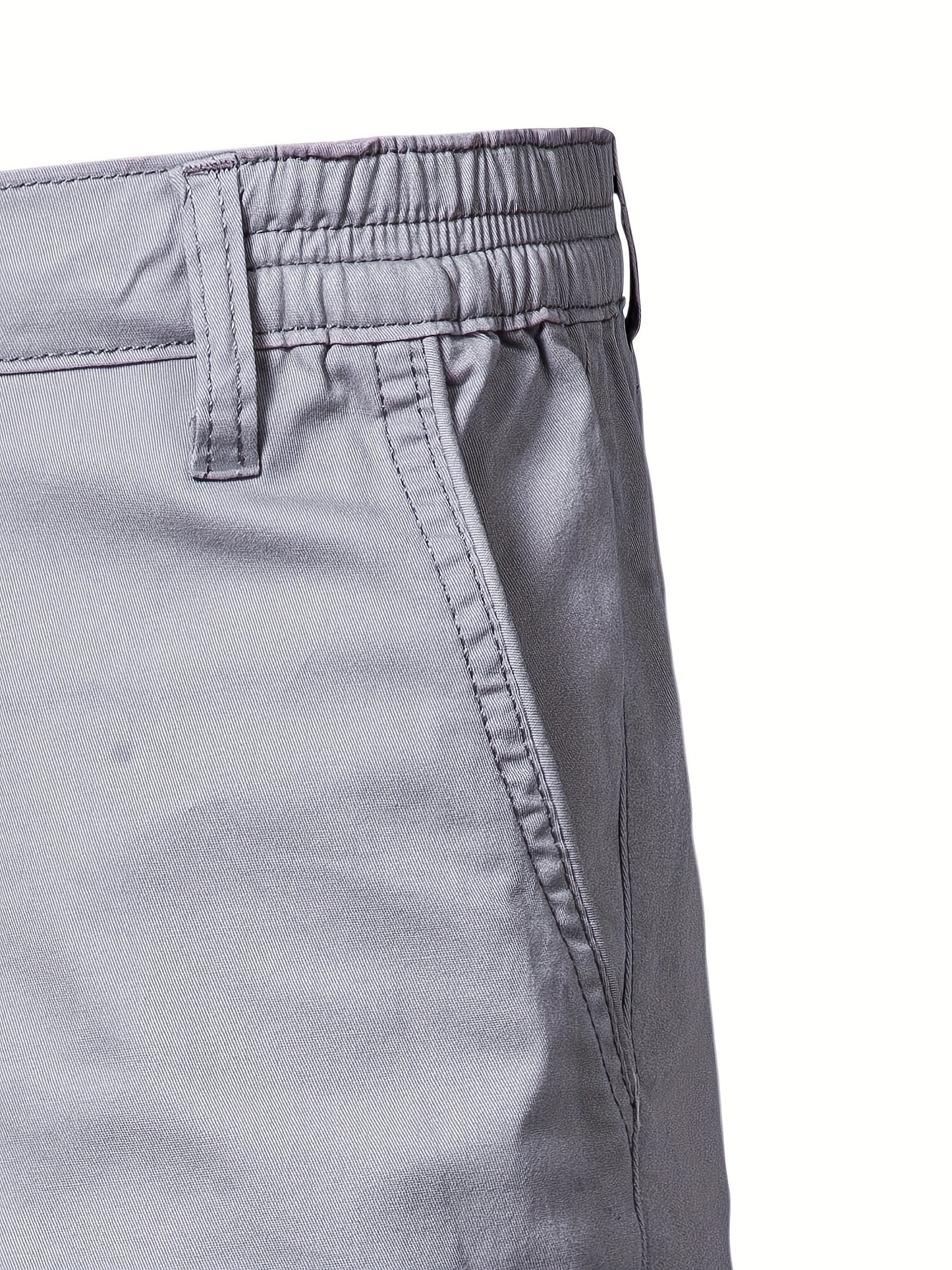 Men's Classic Fit Cotton Twill Flat Front Solid Chino Short With Slant Pockets And Elastic Waist