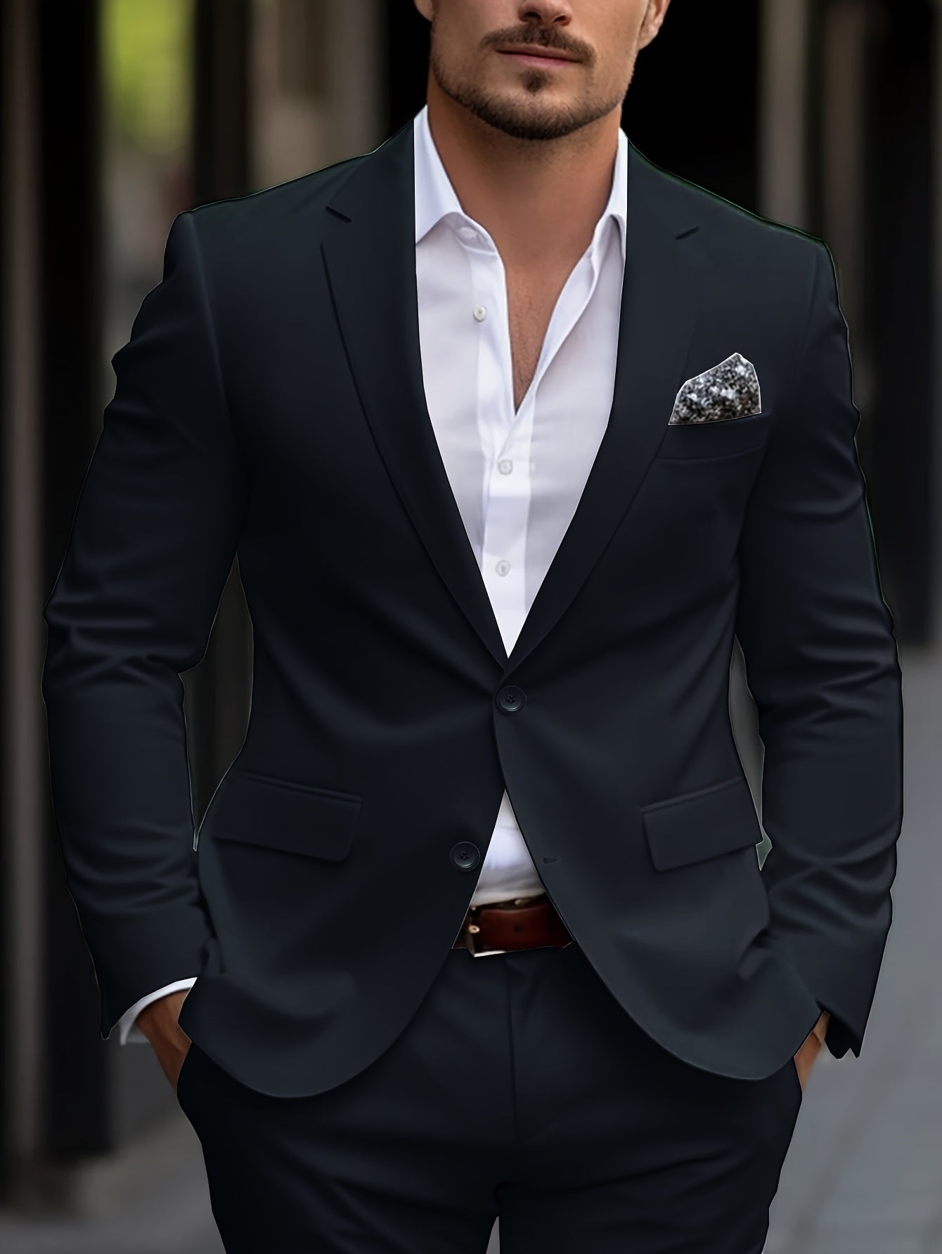 Men'S Solid Color Polyester Work Suit - Classic Lapel Collar, Non-Stretch Fabric, Long Suit Sleeves, Four-Season Versatility, Button-Front Jacket with Pants - Regular Fit Woven Suit Set (80% Polyester, 20% Viscose)