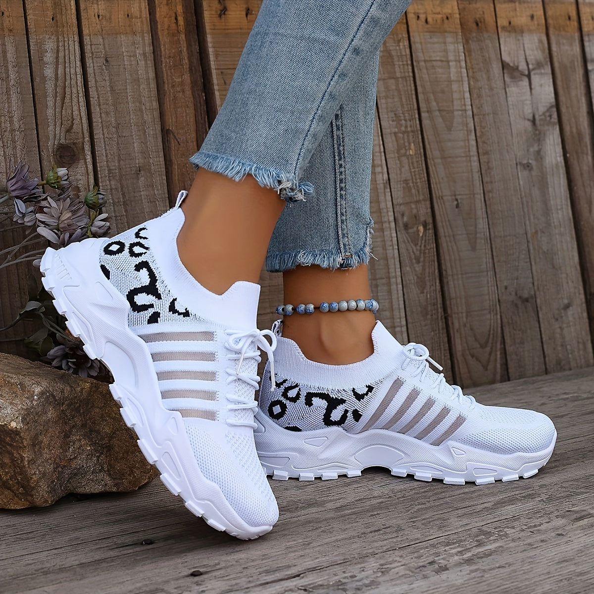 Կանացի նորաձև Leopard Print Lace-Up սպորտային կոշիկներ, շնչող ցանցով քայլելու կոշիկներ գարուն/ամառ, թեթև, հարմարավետ պատահական սպորտային հսկիչ կոշիկներ PVC ներբանով և միկրոֆիբրե միջանցքով: