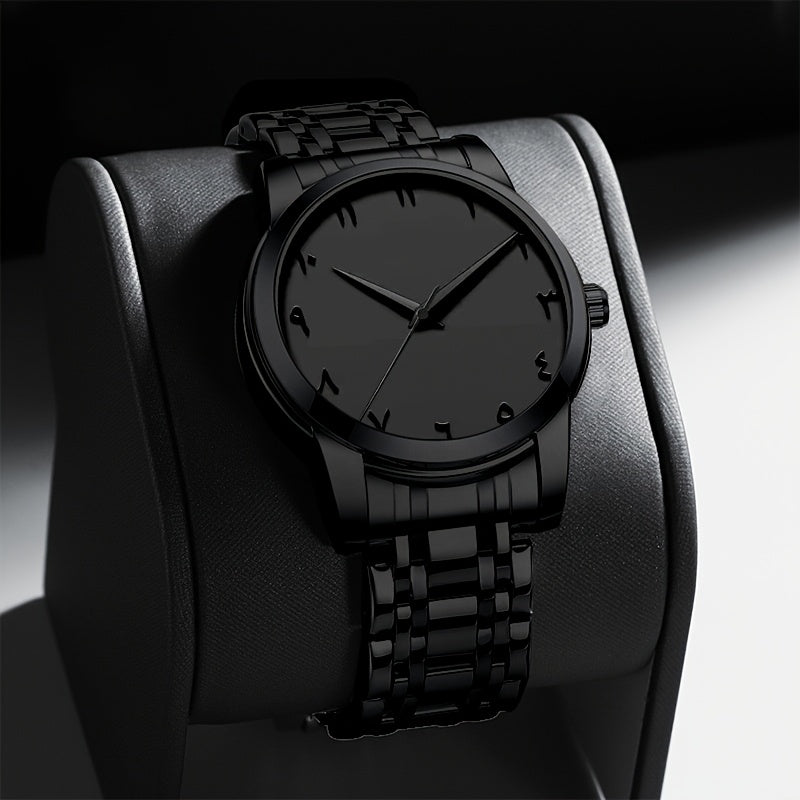 Men's Casual Arabic Numerals Quartz Watch - Scratch-Resistant HD Dial, IPX7 Waterproof, Stainless Steel Strap, Black & Golden Accents - Perfect Gift for Birthdays, Holidays & Family Reunions, Reliable Timepiece, Contemporary