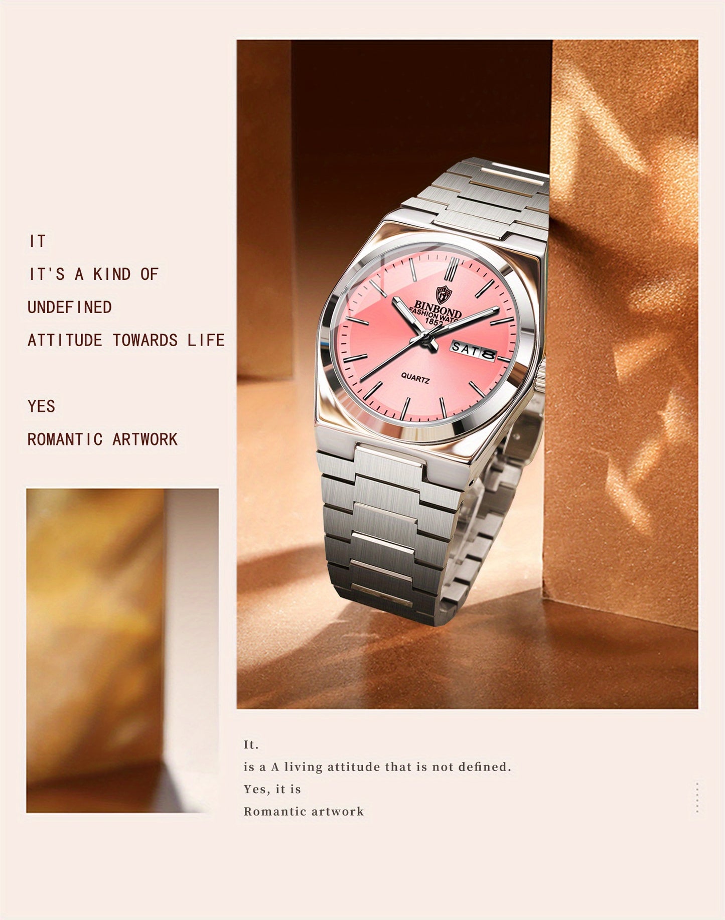 BINBOND Women'S Fashion Watch, Double Calendar, Quartz Movement, Stainless Steel Band, Round Case, Ideal for Daily Wear & Gifting, Stylish Accessory|Minimalist Design|Durable Watch