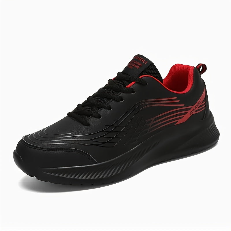 Men's Breathable Lightweight Running Shoes with Air Cushion Technology - Black Low-Top Sneakers for Walking, Jogging, Training Casual Wear, PU Upper MD Sole, All-Season Comfort, Sleek Sporty Design, Cushioned Support