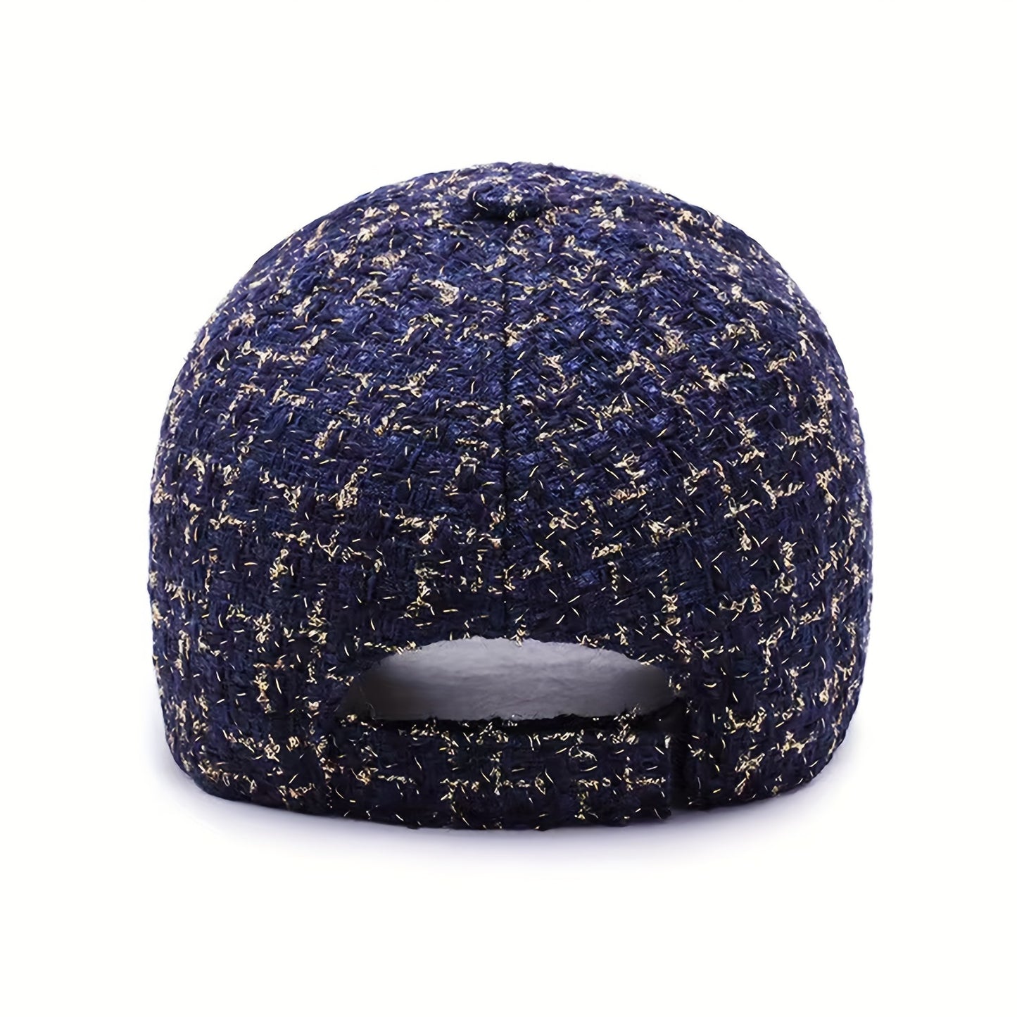 1pc Trendy Black & White Checkered Baseball Cap with Sparkly Golden Embroidery - Stylish Sun Protection Hat for Spring and Fall, Hand Wash Only, Polyester Material, Casual Wear Hat | Checkered Pattern Cap | Woven Texture Cap