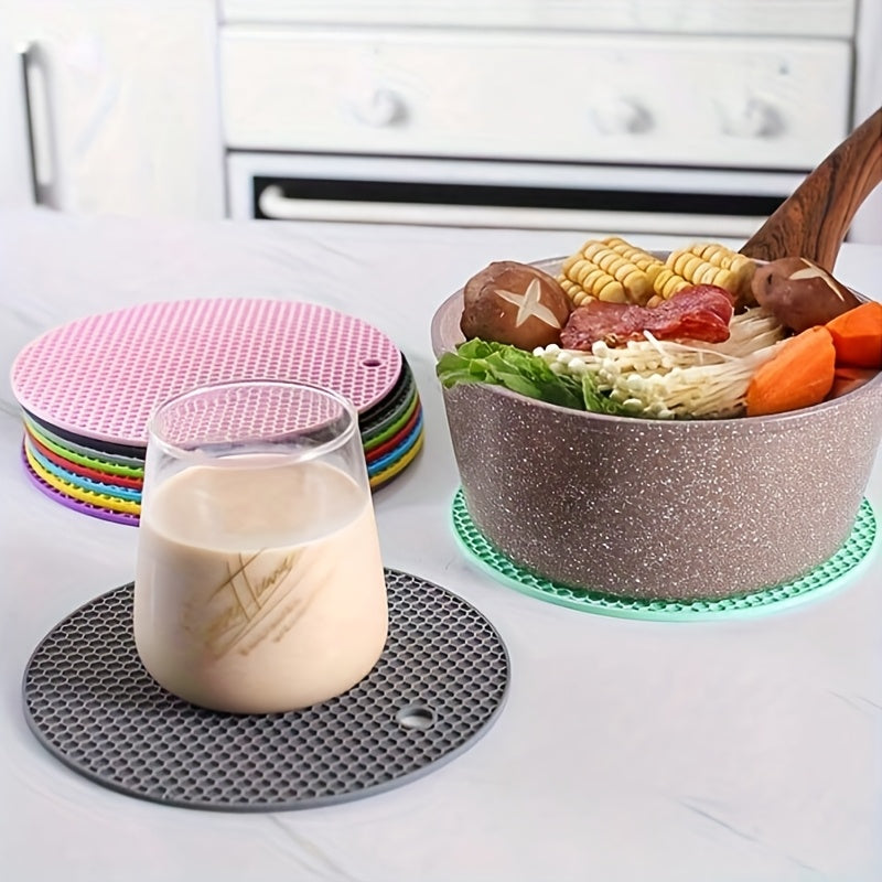 4pcs Multifunctional Round Heat Resistant Silicone Mat Cup Coasters Non-Slip Pot Holder Table Placemat Restaurant Accessories Tool Picnic Blanket