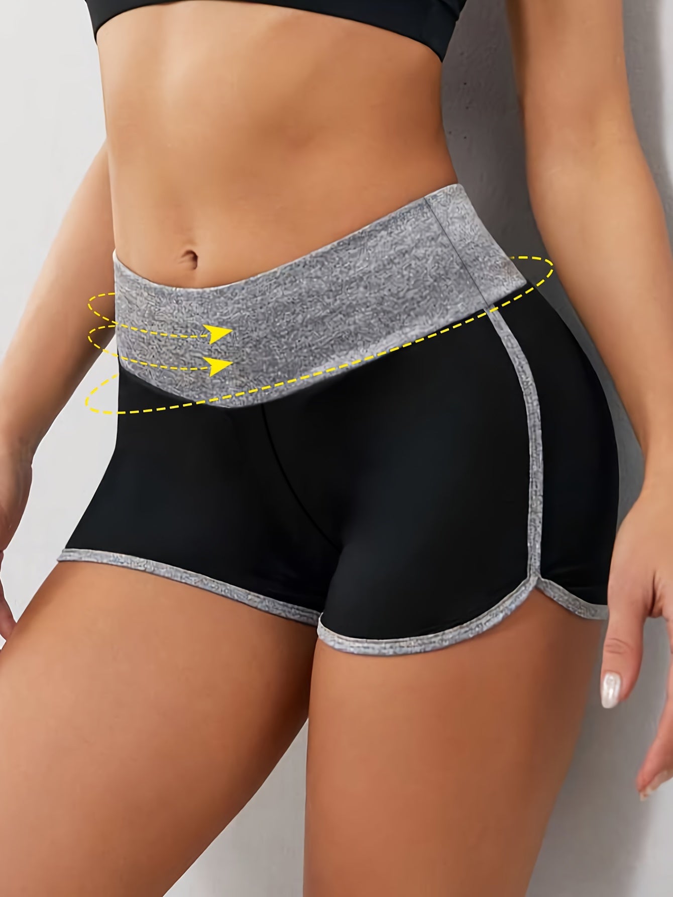 Women's Two-Tone Yoga Shorts, Athletic Booty Shorts With Contrast Trim, Casual Fitness Wear, Breathable Activewear