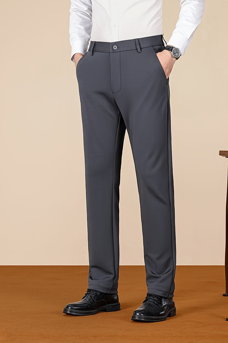 Men's Casual Pants, Autumn Polyester Blend, Regular Fit, Solid Color, Button Detail, Slim Fit, Standard Length, Men's Fashion, Trousers for Men