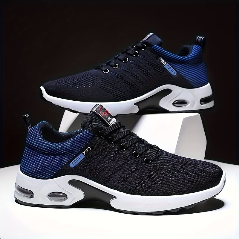 Men'S Breathable Mesh Air Cushion Sneakers - Durable Lace-Up Running Shoes with PVC Sole, Fabric Inner & Upper, for Outdoor Sports and Casual Wear, Low-Top Design, All-Season Comfort, Allseason Running Shoes|Modern Casual Sho