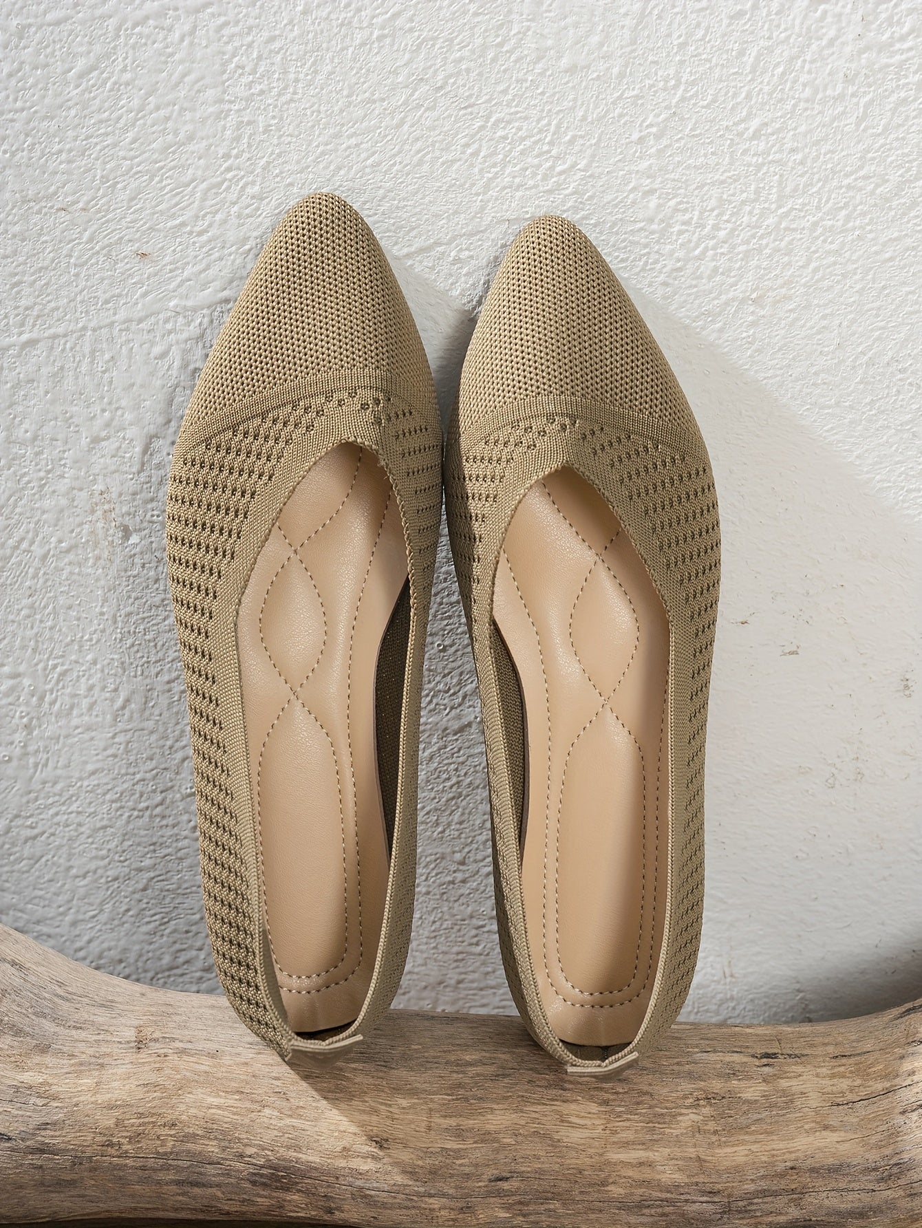 Women's Fashion Flat Shoes, Casual Pointed Toe Knit Flats, Breathable & Comfort Slip-On Ballet Shoes For Daily Wear
