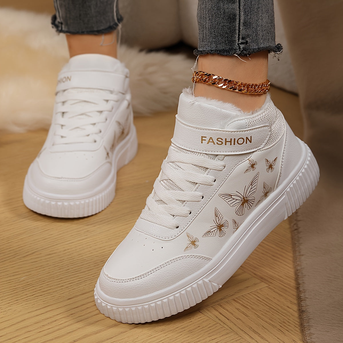 Women'S Butterfly Print Warm Sneakers - Lightweight, Comfortable, Thick-Soled Lace-Up Running Shoes for Work, School, and Stylish Outfits, Perfect for Students, Winter Footwear | Stylish Sneakers | EVA Sole Sneakers