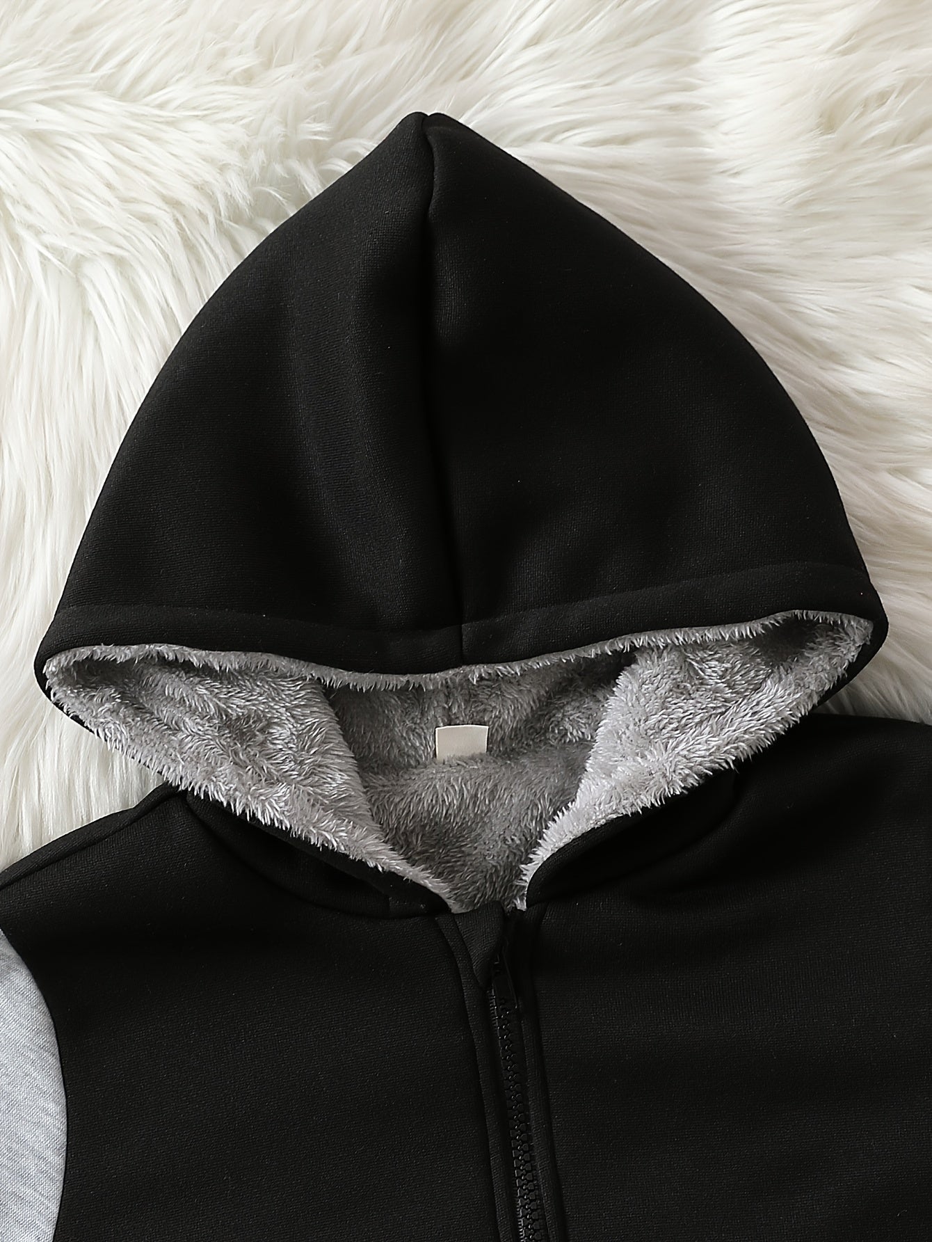 1pc Boys Stylish Color Block Fleece Lining Hooded Jacket, Long Sleeve Zip Up Jacket, Kids Clothes Outdoor