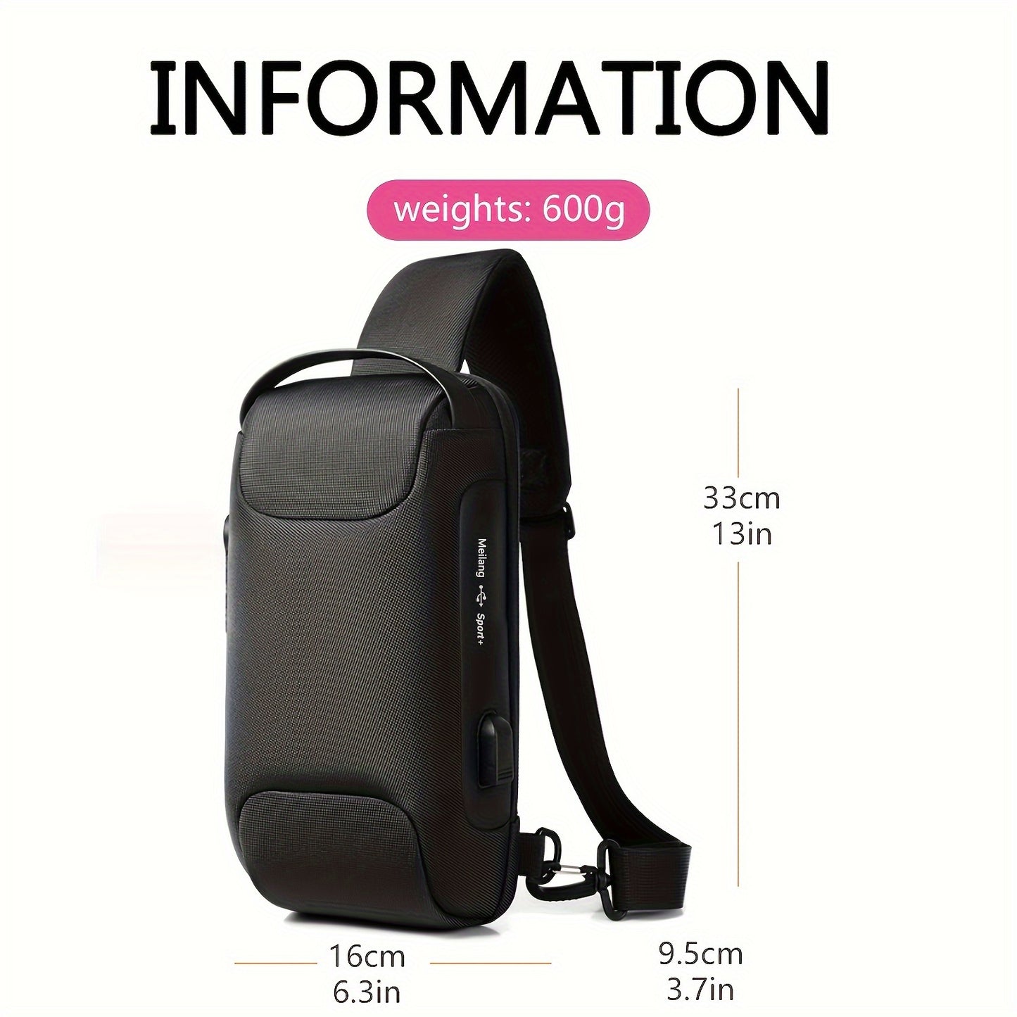 Men's Lightweight Crossbody Backpack with USB Charging Port Password Lock, Adjustable Anti-Theft Shoulder Bag for Travel, Commuting, Daily Use - Durable Polyester Casual Daypack, Secure Travel Bag Minimalist Backpack Sl