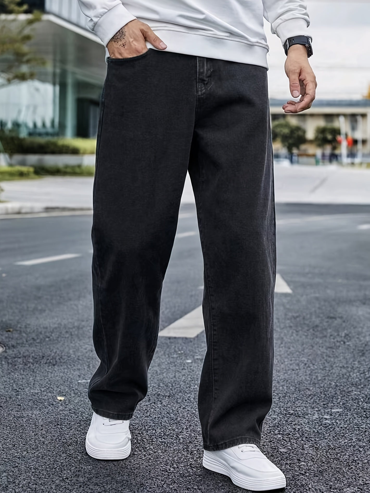 Men's Casual Straight Leg Blue Jeans - Cotton Blend, Non-Stretch Denim, Machine Washable, Classic Fit for All Seasons