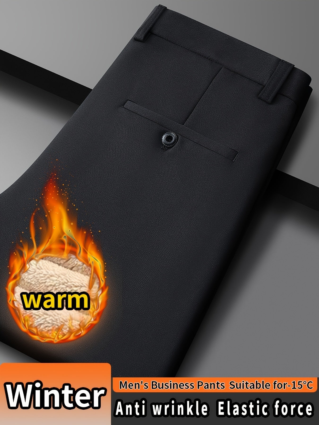Men'S High Waist Solid Color Straight Leg Business Pants with Pocket Details, Polyester and Elastane Blend with Viscose Lining, Elastic Stretch, Zipper Fly Closure, Suitable for Fall/Winter Workwear