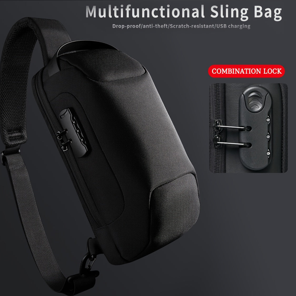 Oxford Fabric Waist Bag with USB Charging Combination Lock - Sleek Black Crossbody for Men Women, Ideal for Outdoor Activities Motorcycle Riding, Perfect Valentine's or Father's Gift, Motorcycle Bag