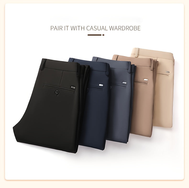 Versatile Men's Straight-Leg Pants - Casual & Business Formal, Stretch Fabric, Perfect for Any Occasion
