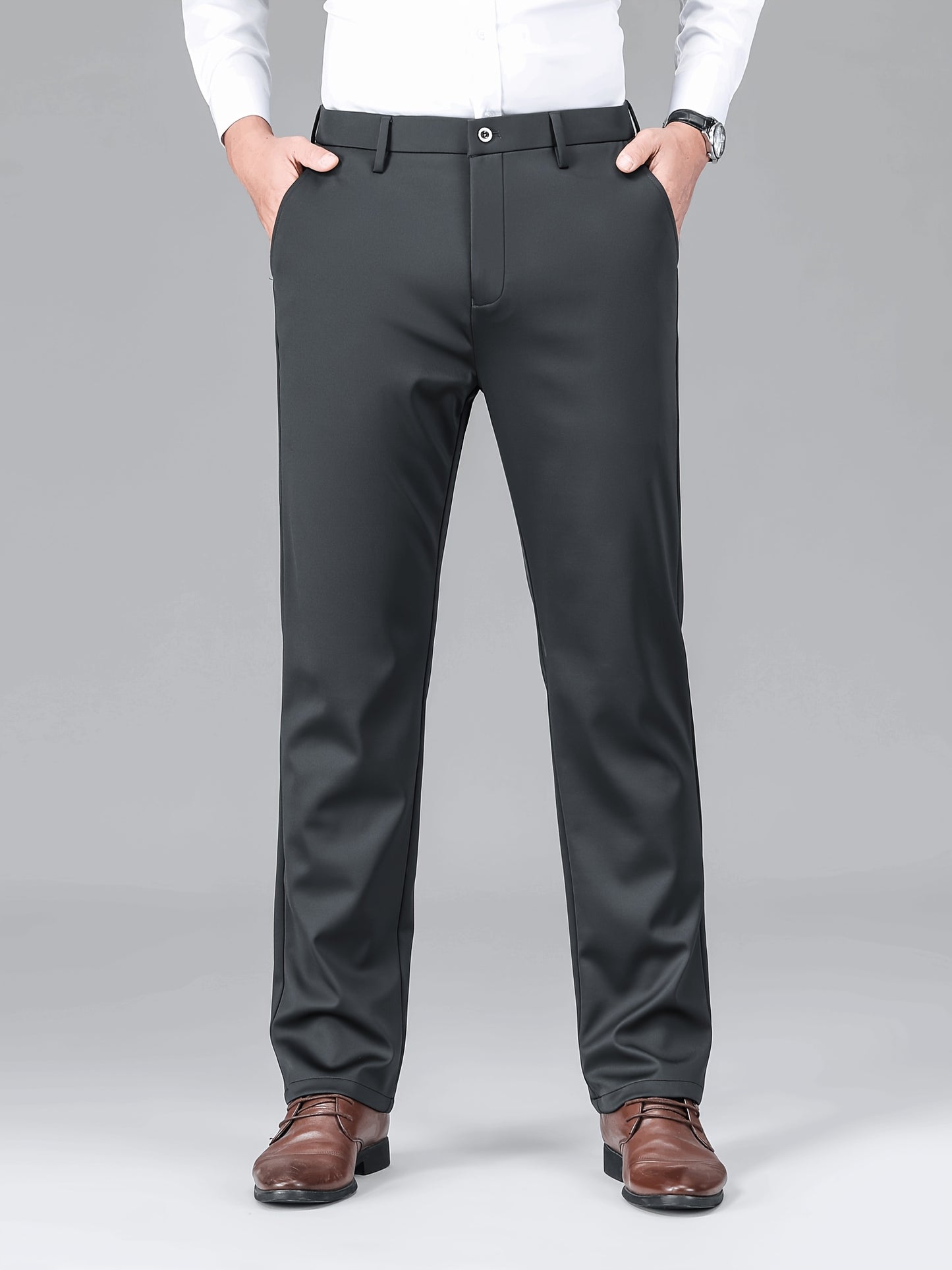 2pcs Men's Business Casual Stretch Dress Pants, Wrinkle-Resistant & Iron-Free, All-Season Wear, Logo, Navy Blue & Black, Polyester Blend, Machine Washable