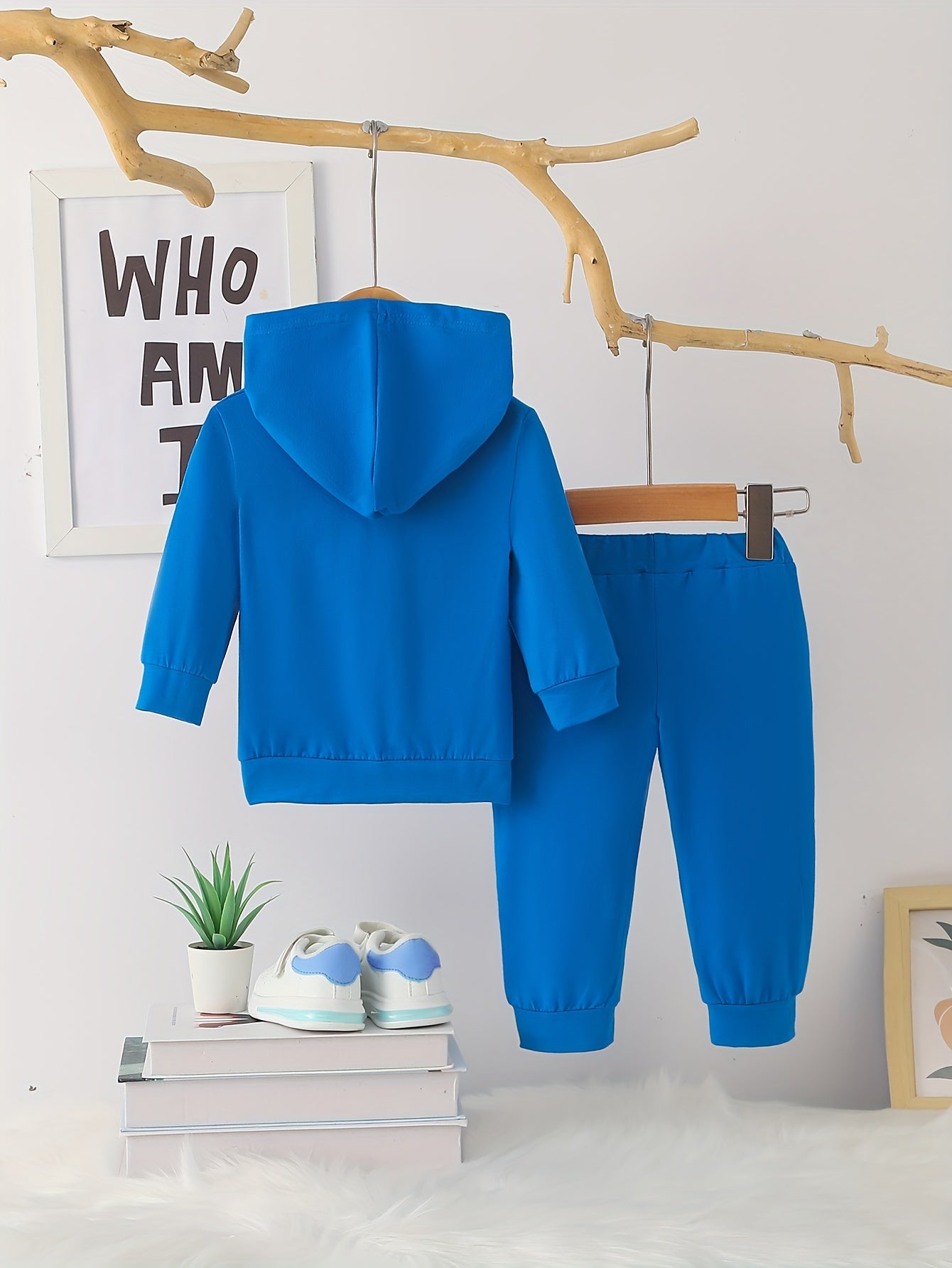 2 հատ Baby Boy's Casual Fashion Outfit Hooded KING Print երկարաթև մարզաշապիկ + շալվար բացօթյա հավաքածու