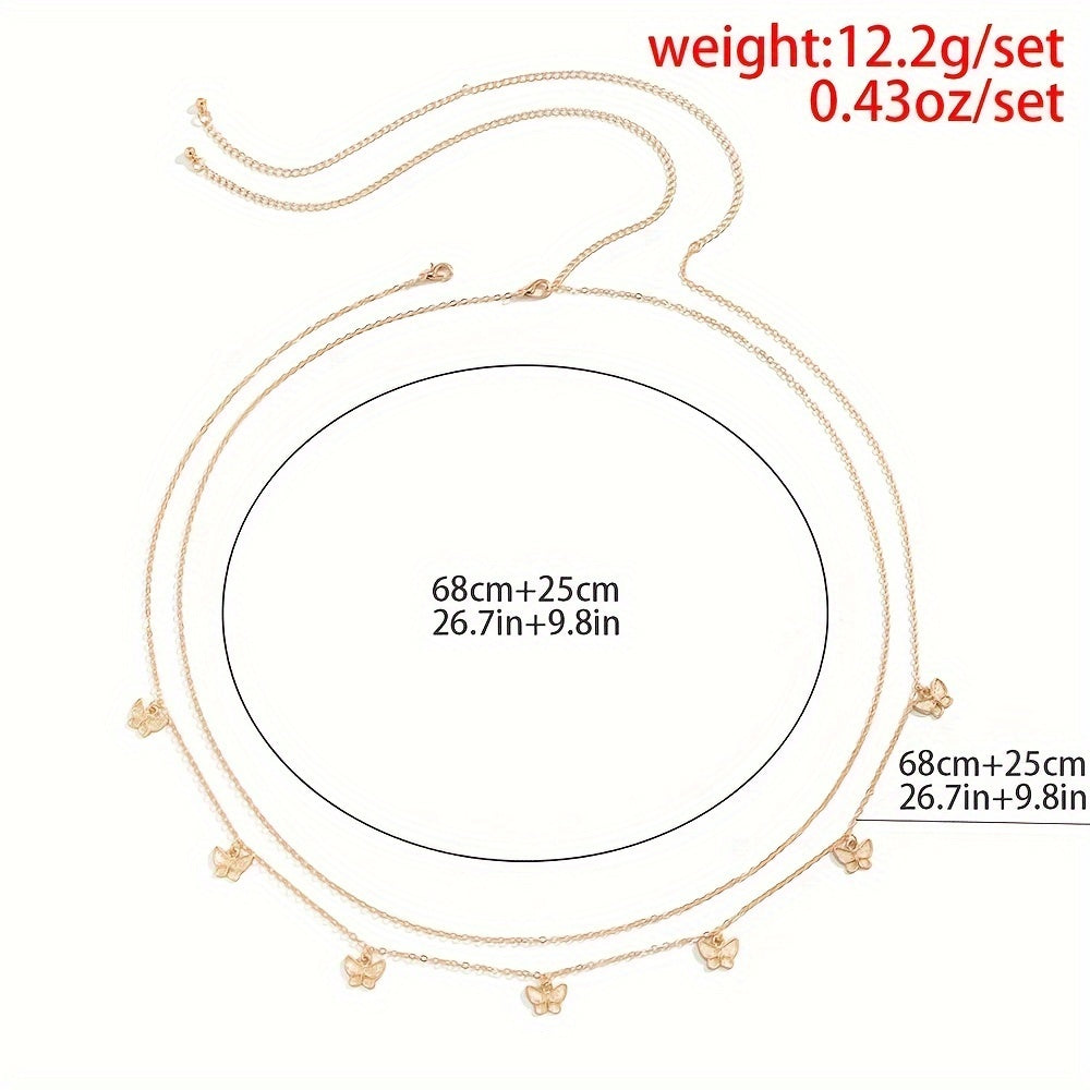 A Set Of 2 Fashionable Golden Butterfly Waist Chains, Suitable For Women To Wear As Sexy Belly Body Jewelry For Daily Use Or As A Gift.