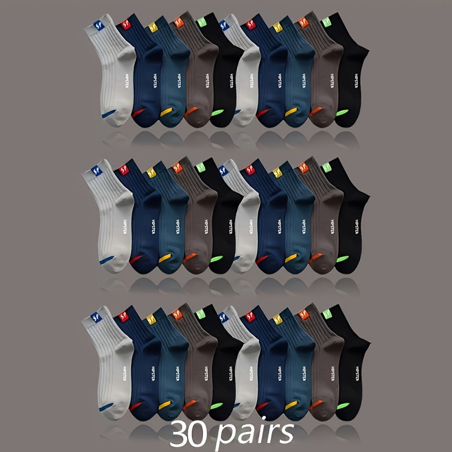 5/10/15/20/30 Pairs SP Letter Graphic Unisex Crew Socks, Breathable Mid-Calf Sports Socks, Men'S Women'S Thin Socks for Outdoor and Home Wear, Polyester 95% Spandex 5% Knitted Hollow Out Letter Pattern Couple'S Ankle Socks
