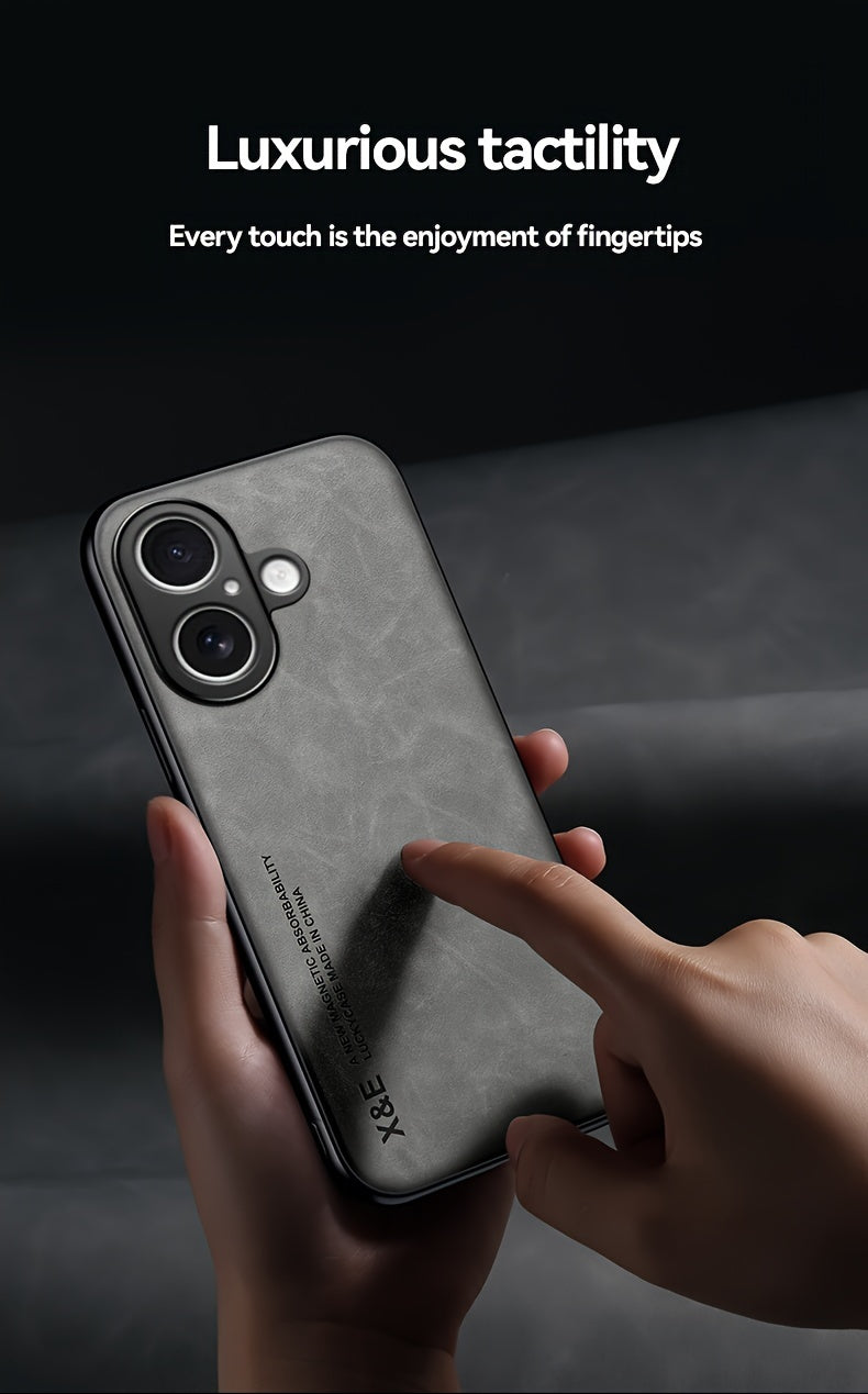 Premium Faux Leather Phone Case - with Built-in Magnetic Iron Sheet, Vehicle magnet, Sheepskin Texture, Ultra-Thin Design for iPhone 16, for iPhone 16 Plus, for iPhone 16 Pro, for iPhone 16 Pro Max