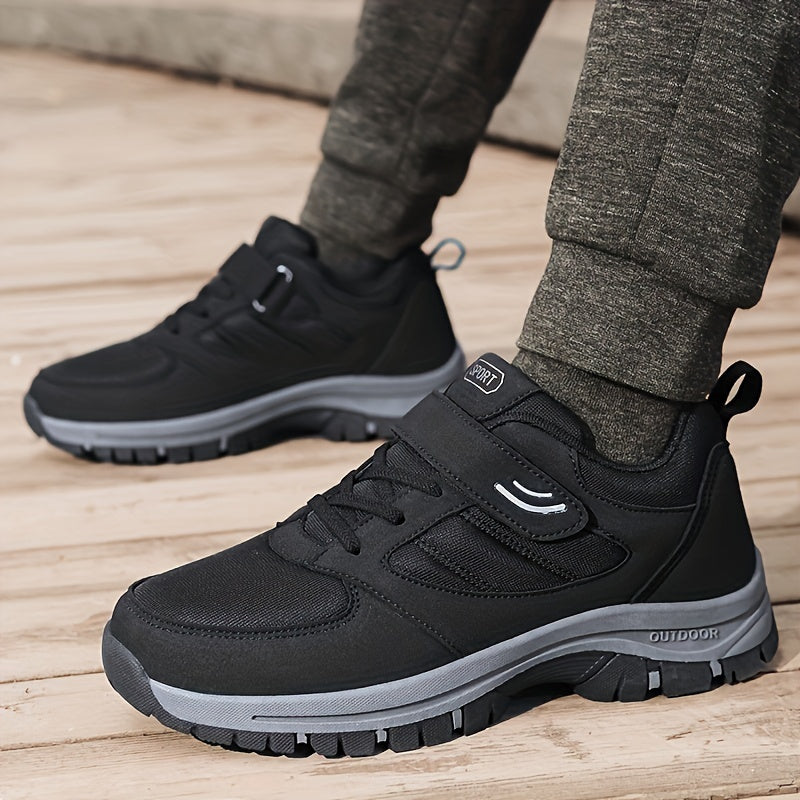 Men's Breathable Casual Shoes With Hook And Loop Fastener, Comfy Soft Sole Sneakers For Outdoor Jogging, Spring And Summer