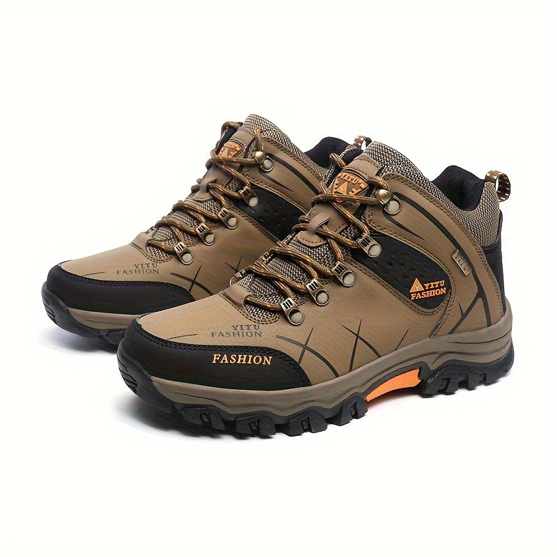 Men's High Top Hiking Shoes, Comfy Non Slip Durable Lace Up Sneakers For Men's Outdoor Activities, Winter & Autumn