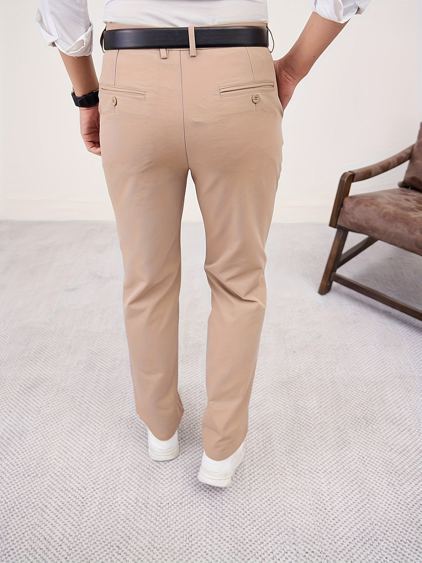Men'S Casual Solid Color Regular Length Slight Stretch Woven Fabric Pants for Adult