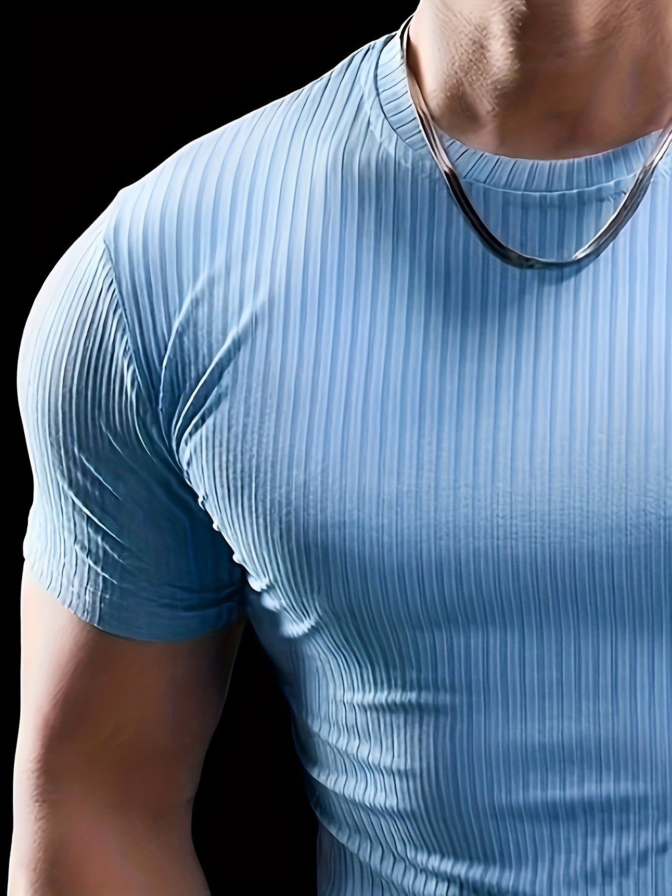 Men's Slim Fit Ribbed Short Sleeve T-Shirt - Stretchy Athletic Casual Wear, Green, Round Neck, Machine Washable, Muscle-Enhancing Design, Gym Shirts
