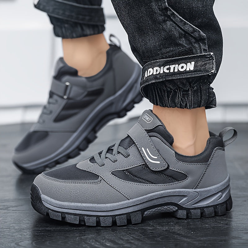 Men's Breathable Casual Shoes With Hook And Loop Fastener, Comfy Soft Sole Sneakers For Outdoor Jogging, Spring And Summer
