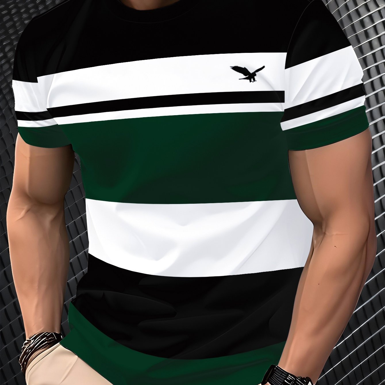 Men'S 3D Digital Print Short Sleeve T-Shirt - Breathable Round Neck, Non-See-Through, Lightweight Comfortable, Casual Style with Eagle Logo, Perfect for All Seasons, Versatile Clothing Stylish Graphic Tee Comfortable Fi