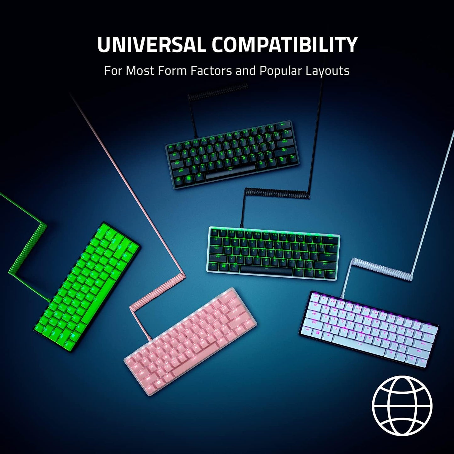 Razer Huntsman Mini 60% Gaming Keyboard + PBT Keycap + Coiled Cable Upgrade Set Bundle: Mercury White/Clicky Optical - Quartz Pink